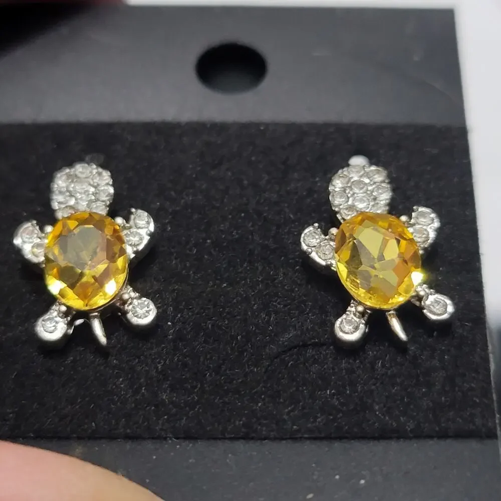 Turtle Stud Yellow Crystal Earrings for Women